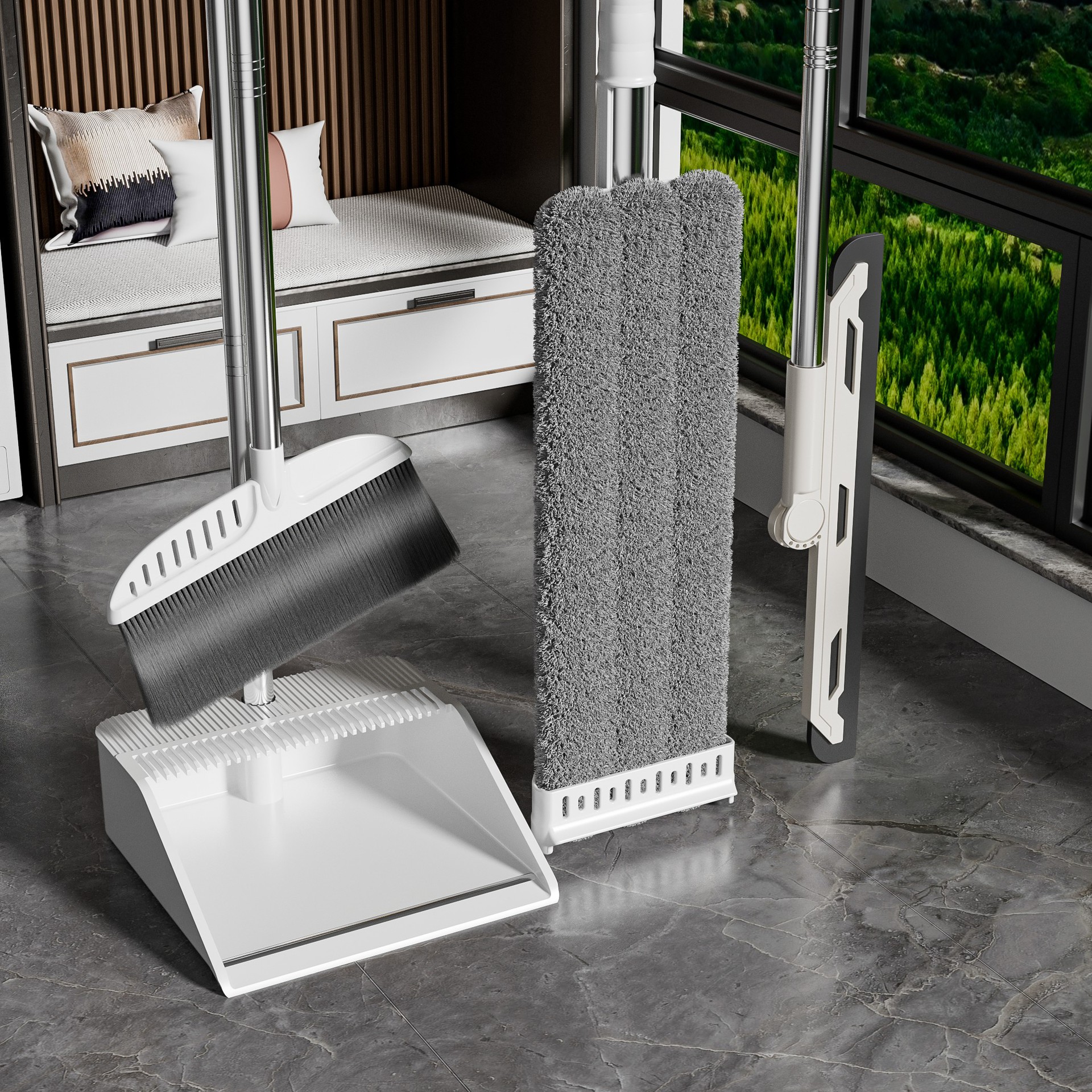 Broom, Mop, Three-Piece Set, Dustpan Set, Large Thickened Household Quality, Large, Thickened, Durable and Convenient for Storage
