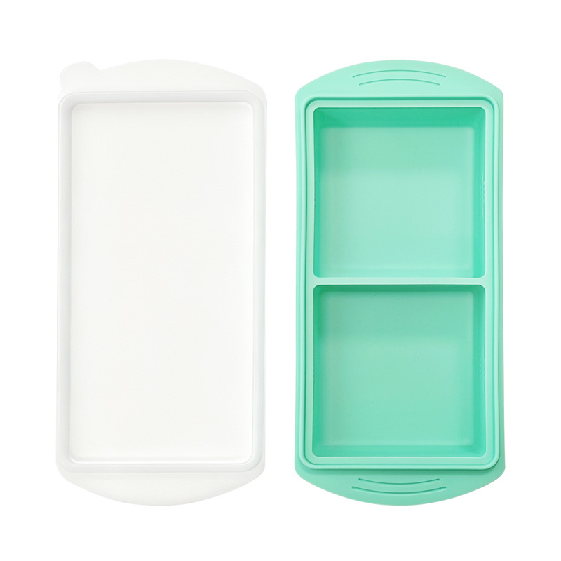 Transfronterizo de silicona gran molde de rejilla de hielo cuadrado con cubierta caja de alimentos suplementarios domésticos caja de congelación fácil de desmoldear caja de conservación de frescura de silicona