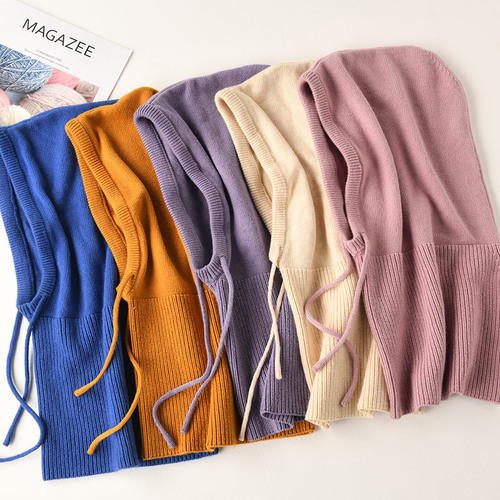 Cashmere Wool Thread Autumn and Winter Knitted Baotou Hat for Men and Women Cervical Vertebra Neck Scarf Pullover Ear Protector Thickened Warmth