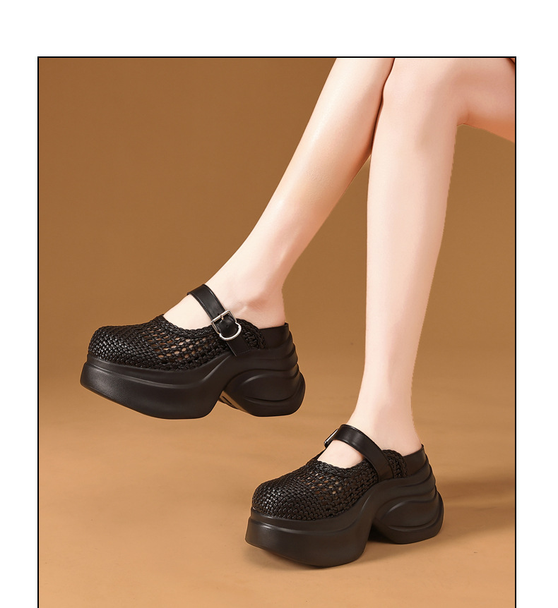 Dép sandal nữ đế dày tăng chiều cao, quai chữ V, mũi kín, phong cách xốp mát — màu đen chi tiết 12