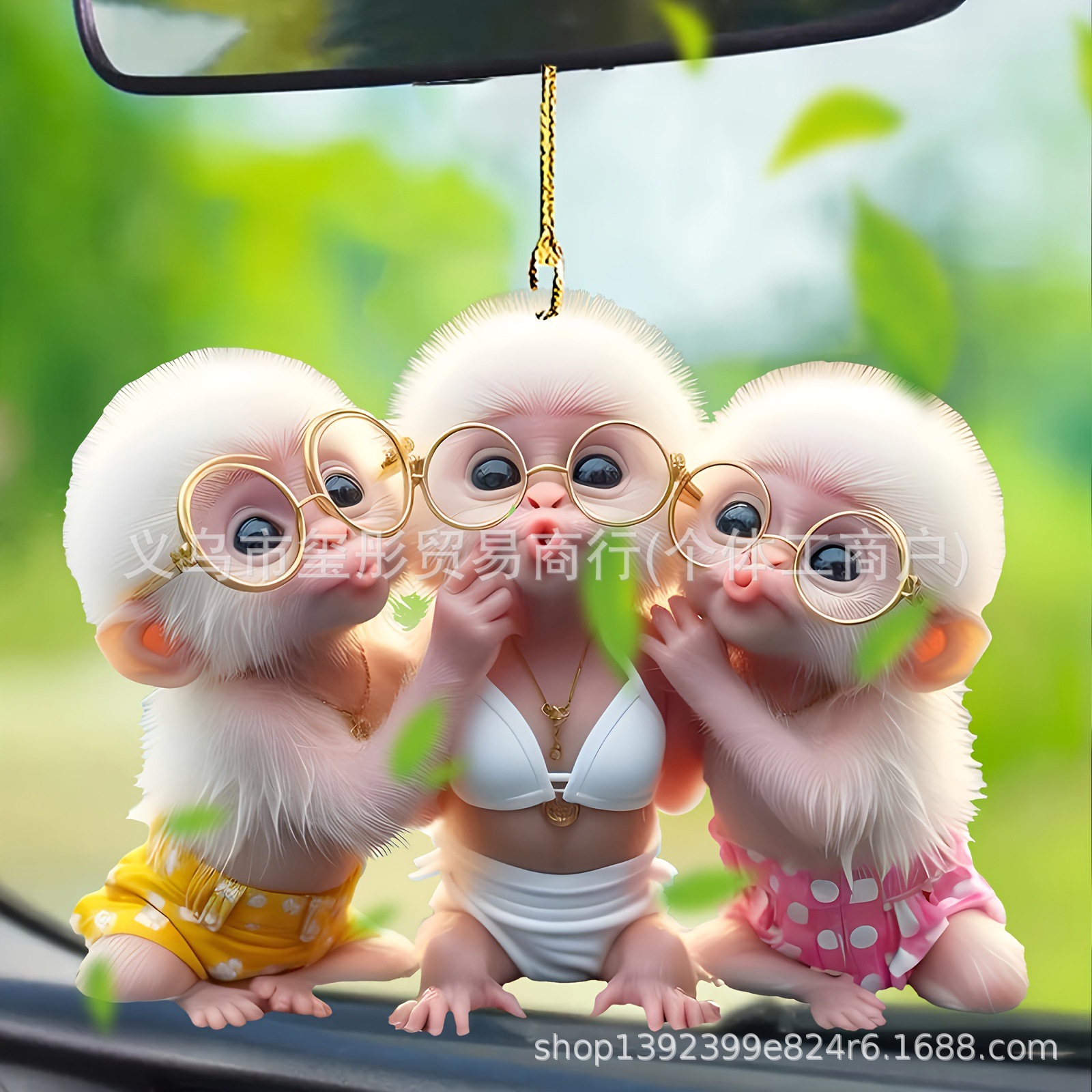 Cute tres monos espejo retrovisor de automóvil colgante llavero mochila joyería para el hogar plano colgante acrílico 2D