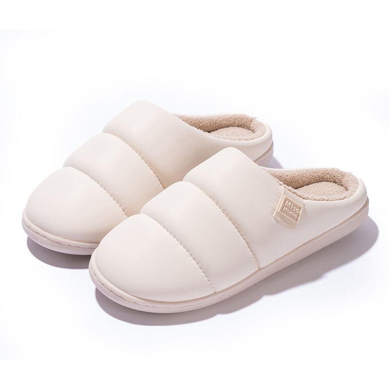 棉拖鞋女冬季防水PU皮面新款防滑保暖情侣家居休闲室内皮拖鞋男款|undefined