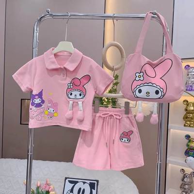 Girls' suit Summer New Internet Celebrator Middle and Big Children's Casual Sports Summer Short-sleeved Shorts Children's Cartoon Two-piece Set