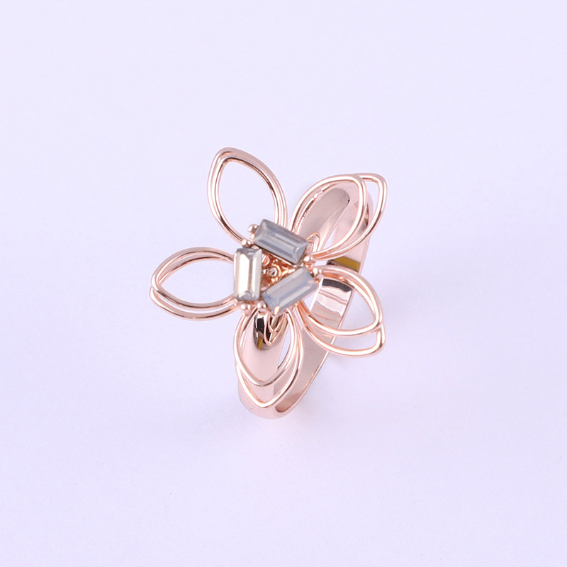 Fashion Flower Copper Plating Inlay Artificial Diamond Rings 1 Piece