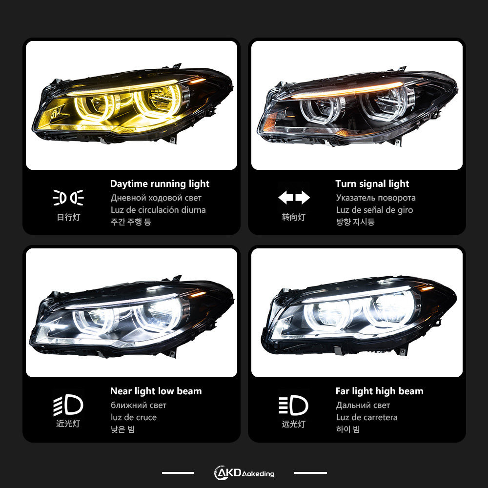 Used for 2011-2017 BMW 5 Series F10 headlight assembly F18 modified dual-color angel eyes golden eye daytime running lights
