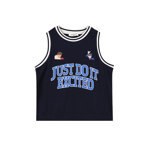 Children's Tops Boys 2024 Summer New Loose Letter Vest Baby Breathable Mesh Contrast Color Basketball Uniform Trendy