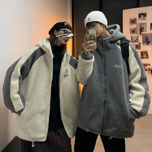 roora情侣装棉衣冬季新款宽松韩版撞色连帽羊羔毛外套加厚大码服