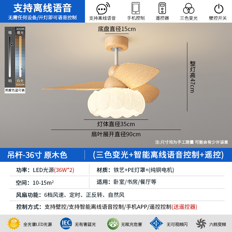 原木风扇灯2025年新款中古风餐厅风扇灯家用静音直叶扇中山灯具|undefined