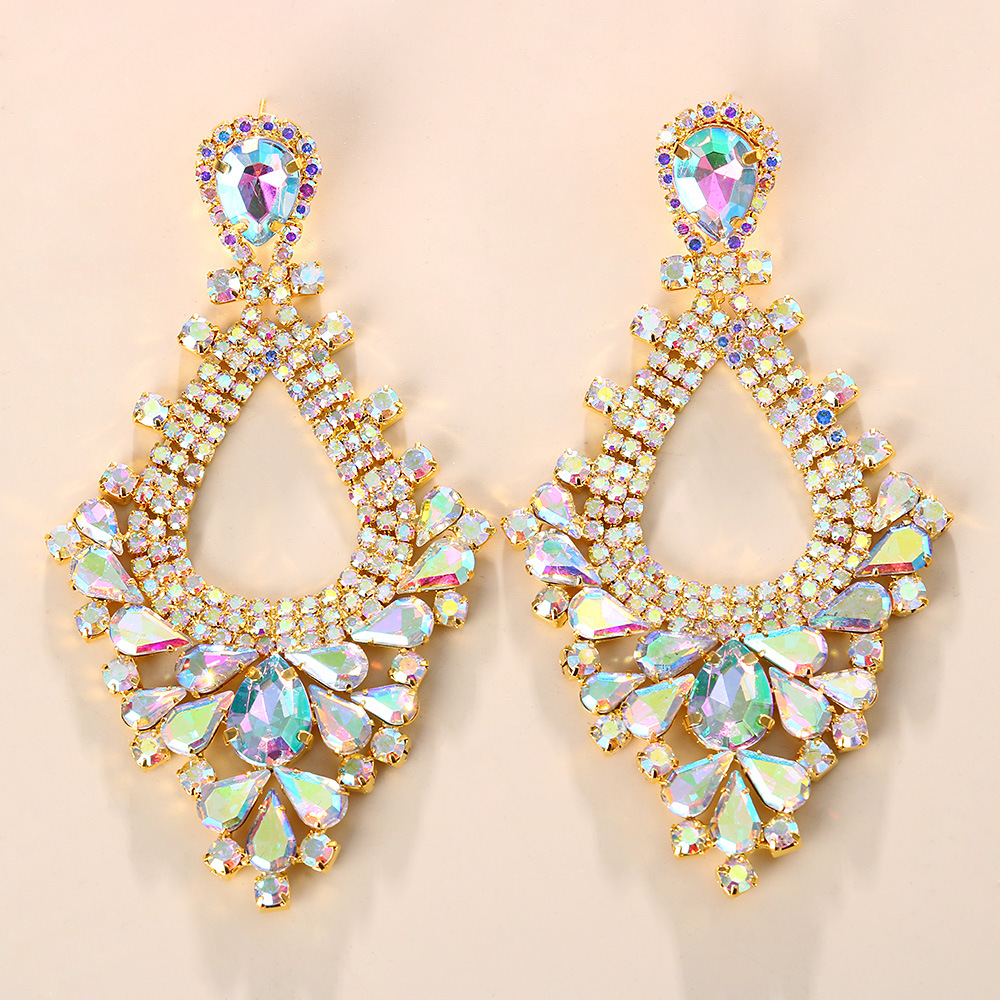 Fashion Water Droplets Rhinestone Drop Earrings Hollow Out Crystal Earrings 1 Pair