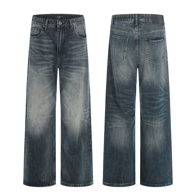 Tuochuan Ck5568 American Retro Washed Whiskered Blue Straight-Leg Jeans Unisex Versatile Loose Trendy Casual