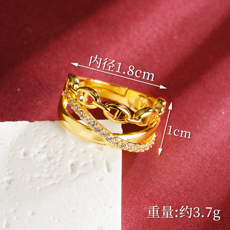Anillo de mujer de oro de arena de Vietnam personalidad universal Europa y América simplificada viento transfronterizo fabricantes de joyería al por mayor