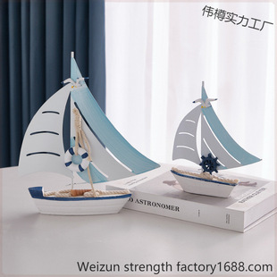 Mediterranean Sailboat Model Smooth Sailing Ornaments Wooden Tin Boat Craft Boat
