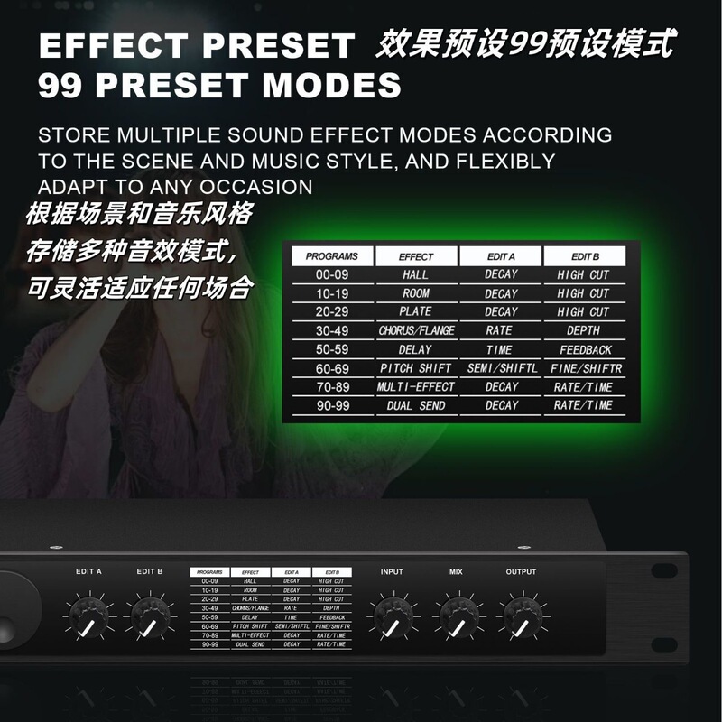 クロスボーダープロフェッショナルデジタルリバーブマルチエフェクトDSPプロセッサオーディオプロセッサイコライザーボーカルプリアンプエフェクター|undefined