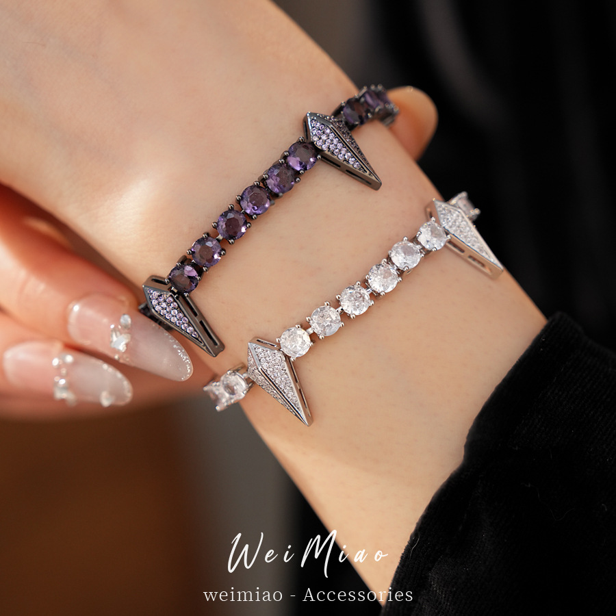 Zircon colgante de diamante redondo pulsera de fichaje personalidad pulsera de estilo hip-hop punk lujo ligero de alta sensación joyas de mano para mujeres