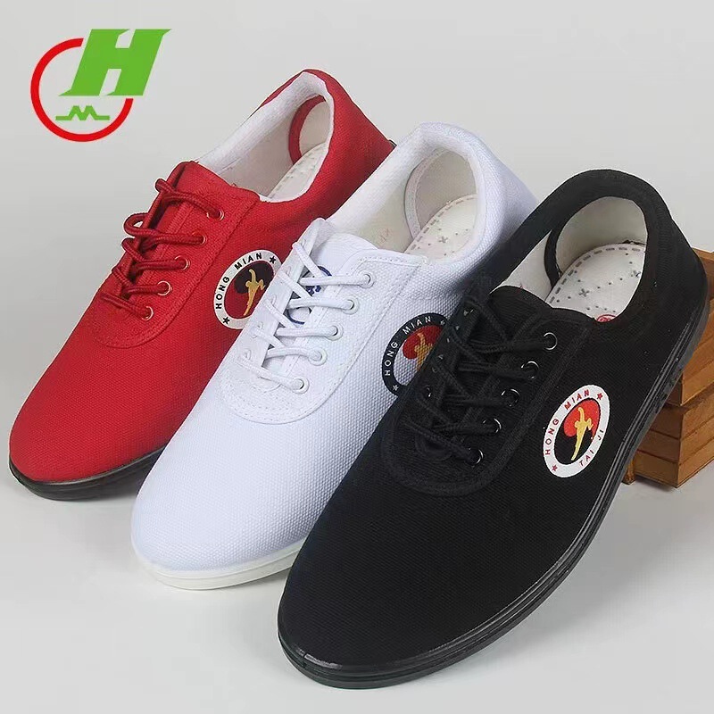 Red Cotton Kung Fu Shoes Spring and Summer Canvas Non-Slip Wear-Resistant Breathable Martial Arts Practice Casual Tai Chi Shoes for Men and Women