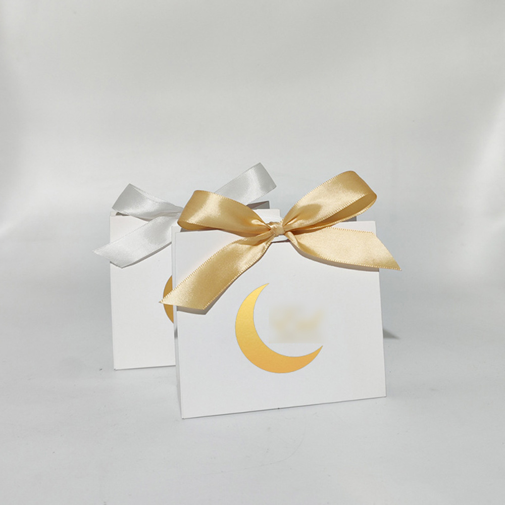 新款烫金月亮丝带手提盒白卡糖果盒节日派对喜糖礼品盒跨境现货