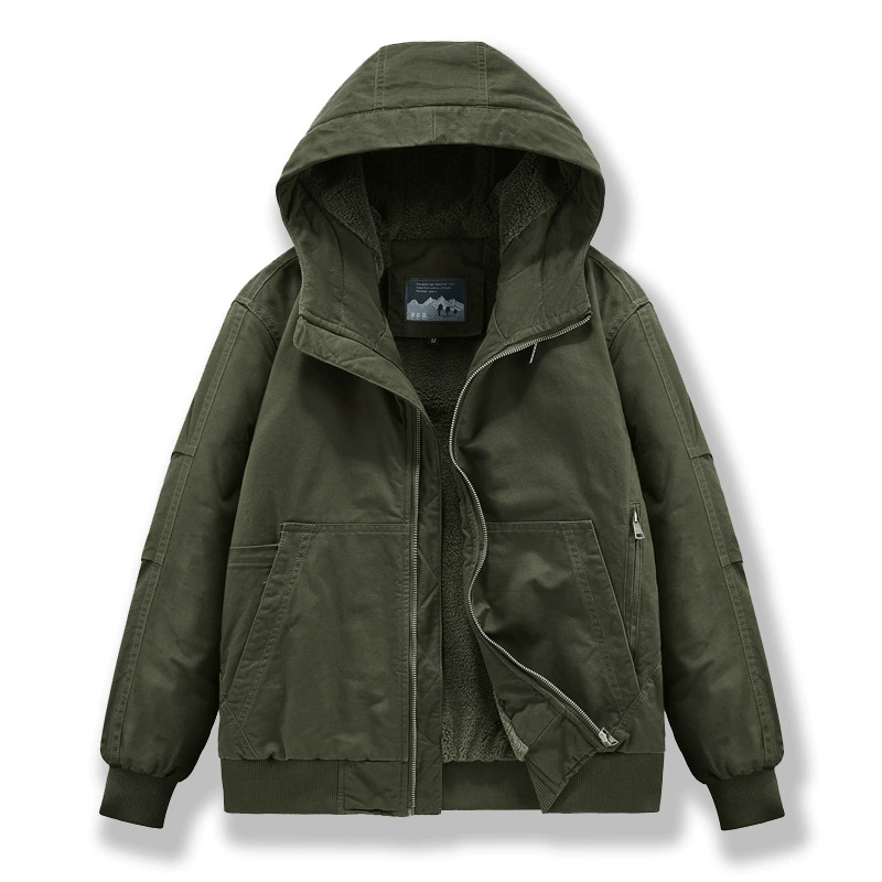 Трансграничная новая мужская оснастка свободная повседневная короткая хлопчатобумажная куртка плюс бархатная толстая хлопчатобумажная зимняя капюшона с капюшоном