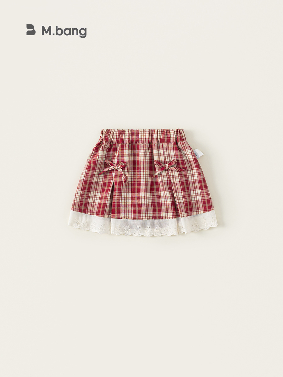 Youbao ropa para niños falda dulce para niños falda plisada coreana falda a cuadros de verano falda corta de encaje con lazo para niñas