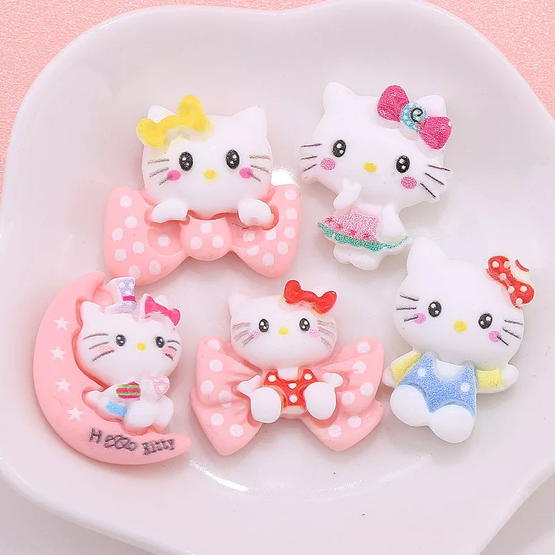 Набор заколок Hello Kitty, кремовый пластик мультфильм аксессуары для украшения чехлов diy, мультимодель