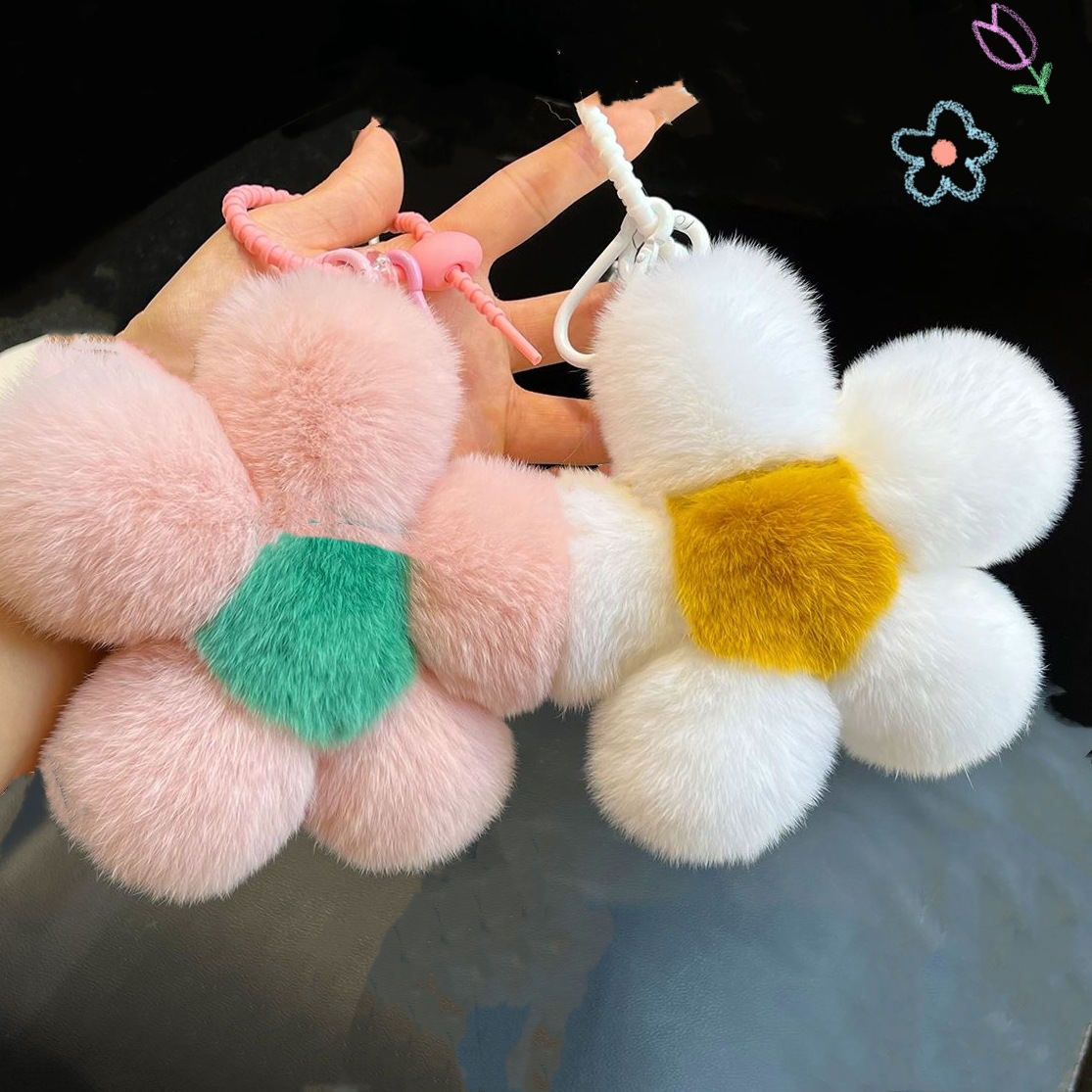 [Flor Linda] Real Rex conejo piel flor coche llavero colgante en línea celebridad ins felpa flor bolsa colgante