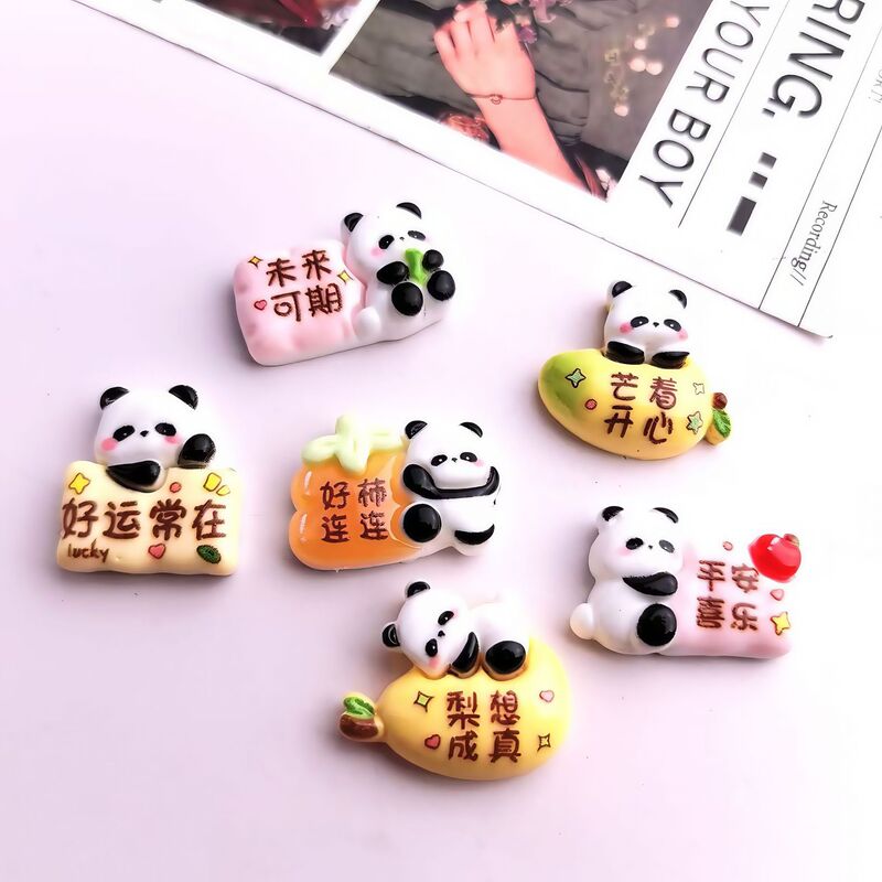 可爱字牌熊猫树脂配件diy手机壳发夹水杯中控车载贴片材料批发|undefined