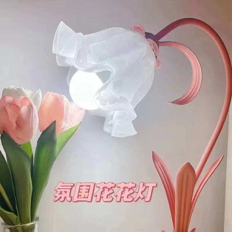 ロマンチックな女の子の田園の花 LED ランプレンタルルーム装飾雰囲気ランプ寝室のベッドサイドテーブルランプインターネット有名人インスタイル|undefined