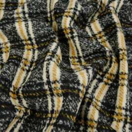 秋冬款黑黄白线条格圈圈羊毛纯毛呢布料外套做衣服手工diy面料A