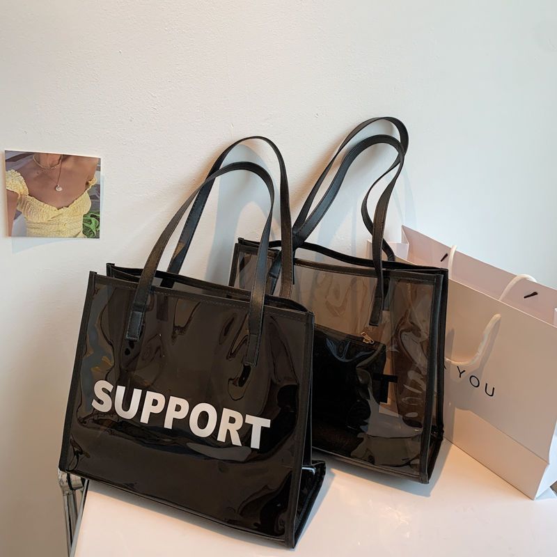 今年夏天流行透明大容量包包女2024新款潮果冻单肩大包洋气托特包