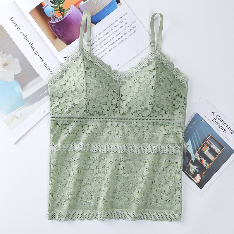 Nueva camisola de encaje francés ropa exterior camisola interior del pecho de las mujeres sexy hermosa espalda anti-exposición Chaleco de fondo