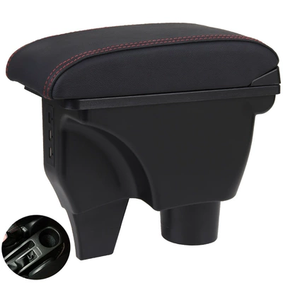 Suitable for 14-20 Toyota Vios Armrest Box Original Modified New Vios Fs Special Central Armrest (Armrest box) - microfiber-leather-black-red-thread