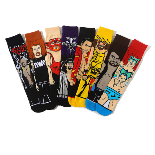 Men's wholesale cartoon sports men's socks cotton mid-calf women's sports European and American style socks cross-border wrestler trendy socks four seasons socks