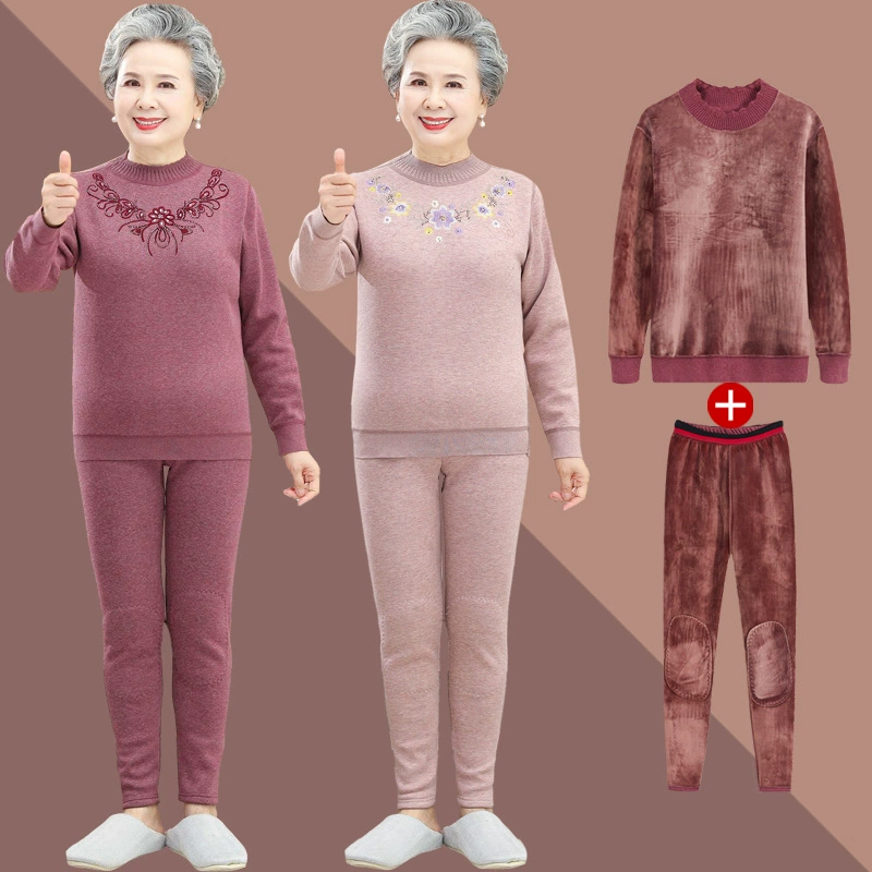 Осенне-зимнее термобелье для людей среднего и пожилого возраста, костюм для бабушки, одежда на флисовой подкладке, утолщенная осенняя одежда, осенние брюки, одежда для мам пожилых людей