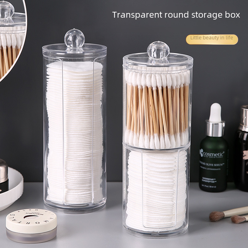 Home Cotton Swab Storage Box Desktop Facial Tissue Storage Bucket Transparent Two-in-One with Lid Categorized Facial Tissue Storage Box 