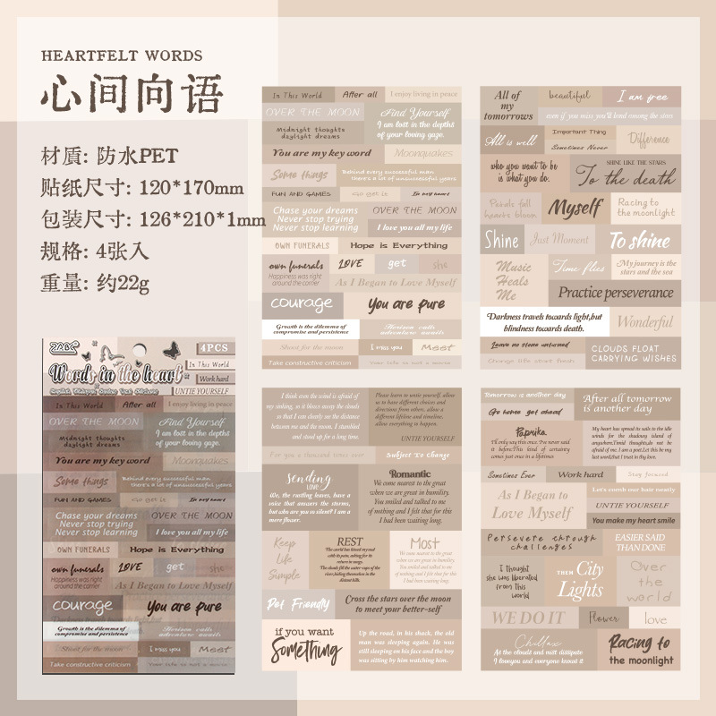 Serie de susurros en inglés Serie de sal Frases creativas en inglés Pet Libro de mano en inglés Material de decoración Pegatinas Pegatinas Transfronterizo