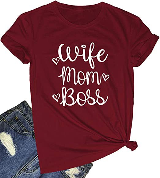 Original printed short-sleeved T-shirt ladies wife mother boss pattern fun t-shirt cute T-shirt
