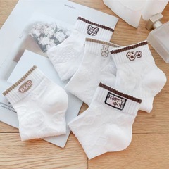 Summer white women's short socks low-top breathable trendy women's socks with teddy bear Korean version spring and summer women's short boat socks