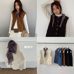 苏奈 配丝巾港风灯芯绒叠穿马甲女秋季气质宽松百搭上衣fromanna