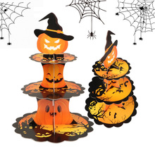 新品万圣节派对蛋糕装饰多层南瓜蝙蝠甜品台布置纸质蛋糕架托盘