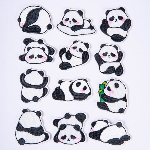 Computer embroidery cartoon panda embroidery patch stickers clothing accessories self-adhesive cloth stickers DIY children's clothing decoration stickers