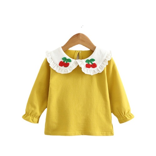 Cross-border girls doll collar long-sleeved T-shirt pure cotton baby white bottoming shirt 2024 new children's spring and autumn tops