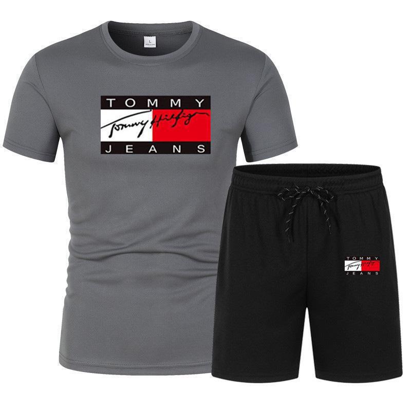 2023 factory direct selling spring and summer hot short sleeve men's leisure sports plus size shorts t-shirt suit two-piece set