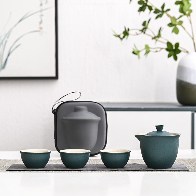 Lubao Ceramic Fast Cup - One Pot Three Cups Portable Outdoor Travel Gongfu Tea Set Teapot Lid Bowl Gift