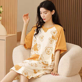 2023网红纯棉睡裙女士可外穿夏季圆领短袖卡通睡衣小个子家居服夏