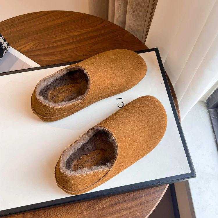Ретро обувь Birkenstock для женщин 2024 зима новый стиль слепон плоская подошва внутренний подъем плюс бархат теплая повседневная обувь из хлопка