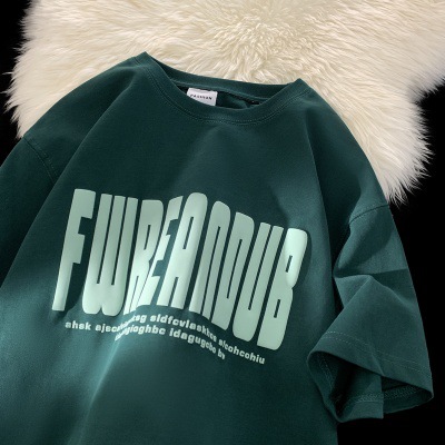 Camiseta de manga curta de espuma impressa com letras para homens, marca moderna de verão de algodão puro, roupas de base de meia manga_voghion.com