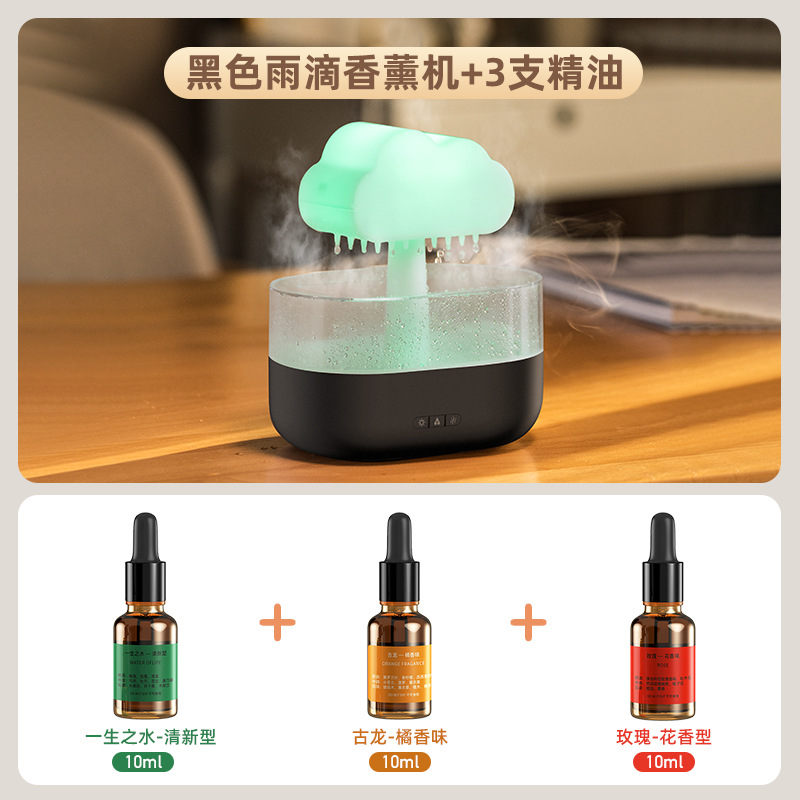 2023 creativa nueva máquina de aromaterapia gota de lluvia USB escritorio colorido noche luz atomización nube lluvia humidificador transfronterizo