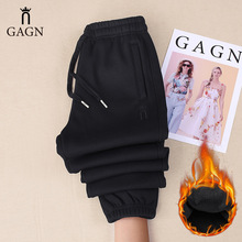 运动裤女春秋款束脚2025新款秋冬加绒黑色棉裤子小个子休闲卫裤