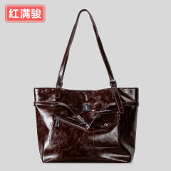 小众设计大容量托特包锁扣软皮松弛感单肩手提包女高级感油蜡皮包