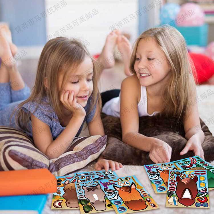 Pegatinas de caballo para niños DIY cara de caballo pegatinas divertidas juego de artesanía juego de carreras de caballos pegatinas de fiesta de cumpleaños