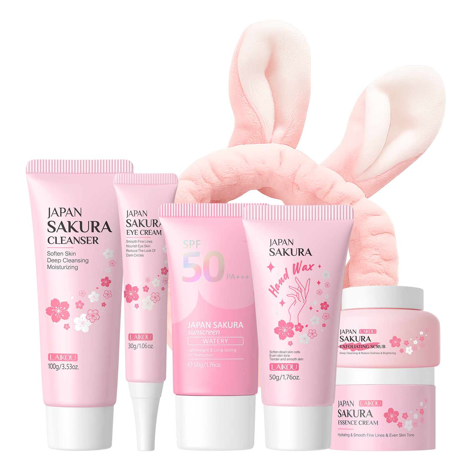 Nuevos productos transfronterizos LAIKOUFENYIQUIYUM combinación de flores de cerezo leche caracol paquete de cuidado de la piel comercio exterior en stock